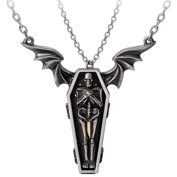 Alchemy Gothic Undying Homage 2 in 1 Pendants Necklaces Coffin & Skeleton NWT - Picture 1 of 5
